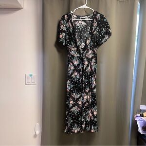 O'Neill Black Midi Dress with Pink & Blue Floral Print Size Medium